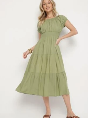 Ciemnozielona Sukienka o Rozkloszowanym Kroju z Dekoltem Typu Łódka Miranea j&x