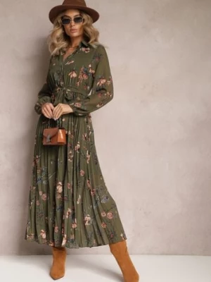 Ciemnozielona Sukienka Plisowana w Kwiaty Emiranda rosa