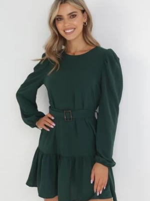 Ciemnozielona Sukienka Pudełkowa z Falbanką Vinyo new collection