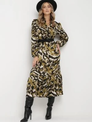 Ciemnozielona Sukienka Rozkloszowana i Luźna Zeho retro & icone