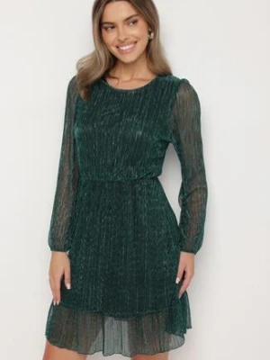 Ciemnozielona Sukienka z Wiskozy Ozdobiona Metaliczną Nicią Meliorea lovery