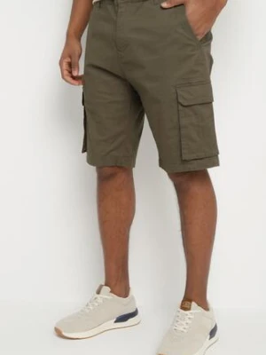 Ciemnozielone Bawełniane Szorty Cargo z Bocznymi Kieszeniami Vikiitae