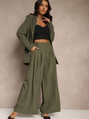 Ciemnozielone Eleganckie Spodnie Palazzo z Szerokimi Nogawkami Adivisa jumelle