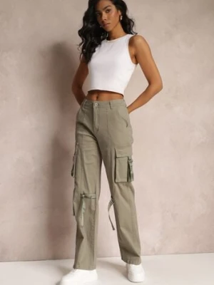 Ciemnozielone Jeansy Cargo z Kieszeniami i Taśmami Vinlis daysie