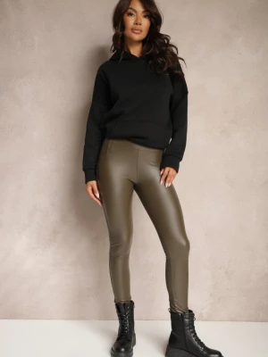 Ciemnozielone Legginsy Push Up z Ekoskóry Sialo Defox Zielony
