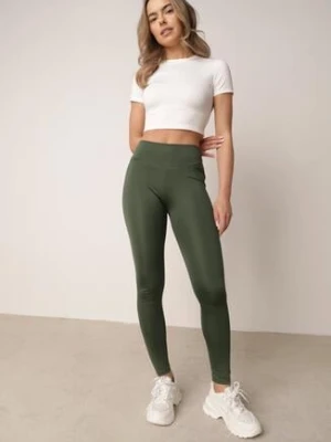 Ciemnozielone Legginsy w Stylu Basic z Wyszczuplającym Pasem Samertes glo-story