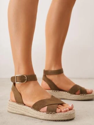 Ciemnozielone Plecione Sandały Boho VICES ze Skrzyżowanymi Paskami Aqiaria