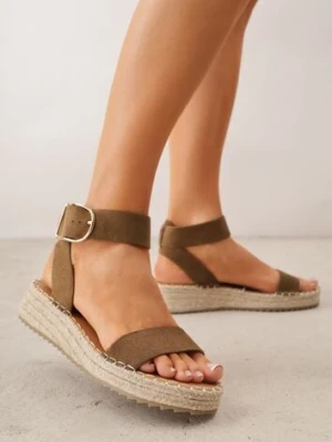 Ciemnozielone Sandały VICES na Platformie Ozdobione Plecionką z Juty Pellitoris