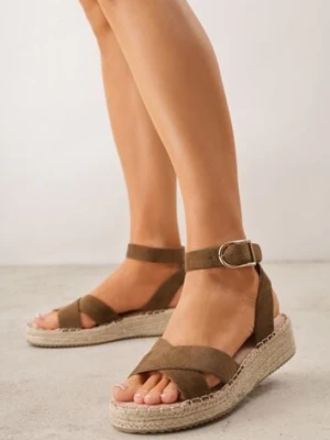 Ciemnozielone Sandały z Plecionki w Stylu Boho VICES z Paskami w Kształcie X Nahmala