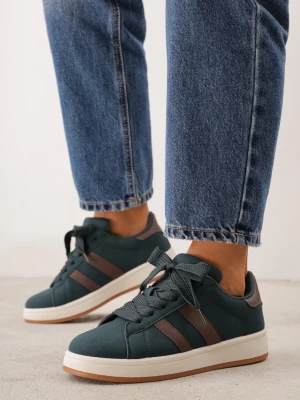 Ciemnozielone Sneakersy z Ozdobnymi Paskami Doloreth Gowin Zielony