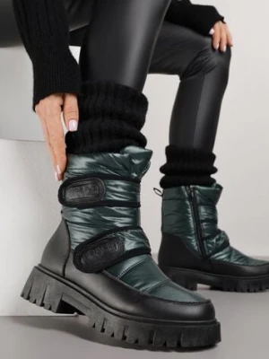 Ciemnozielone Śniegowce na Rzepy i Grubej Podeszwie Cashel