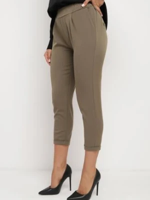 Ciemnozielone Spodnie 3/4 z Gumką w Talii i Kieszeniami Saivie