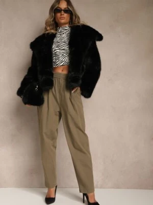 Ciemnozielone Spodnie High Waist z Bawełny o Szerokim Kroju Nalitia tp collection