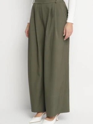 Ciemnozielone Spodnie o Fasonie Palazzo z Wsuwanymi Kieszeniami Adivena jumelle