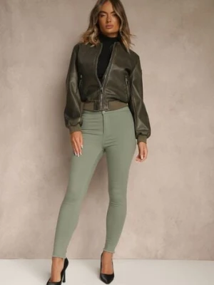 Ciemnozielone Spodnie z Bawełny o Kroju Skinny Irivella daysie