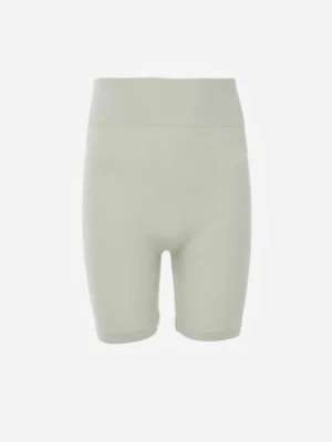 Ciemnozielone Sportowe Szorty Kolarki z Wysokim Stanem z Prążkowanej Dzianiny Pirila glo-story