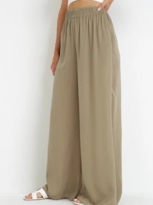 Ciemnozielone Szerokie Spodnie z Gumką w Talii Bohdi rosa
