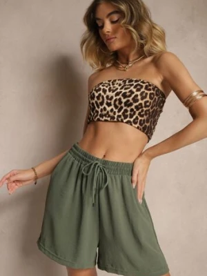 Ciemnozielone Szorty z Wiskozą High Waist Puvione defox