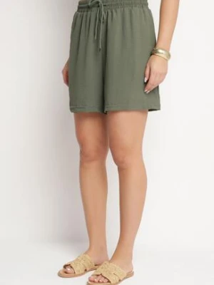 Ciemnozielone Szorty z Wiskozą i Wysokim Stanem Puvea defox