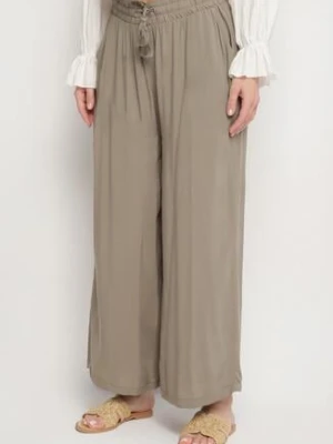 Ciemnozielone Wiskozowe Spodnie o Szerokim Kroju Ozdobione Sznurkiem Natamia sublevel