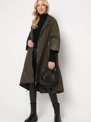 Ciemnozielony Asymetryczny Płaszcz z Kapturem i Rękawem 3/4 Maze ann gissy