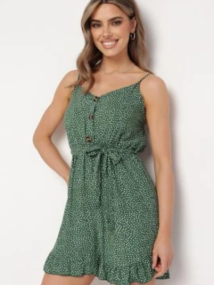 Ciemnozielony Bawełniany Kombinezon z Regulowanymi Ramiączkami i Gumką w Pasie z Paskiem Bellasun defox