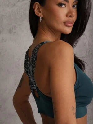 Ciemnozielony Biustonosz na Szerokich Ramiączkach z Koronką w Cyrkonie Caduria han