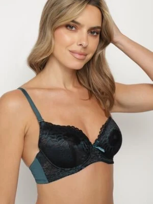 Ciemnozielony Biustonosz z Motywem Kwiatowej Koronki Nelenor