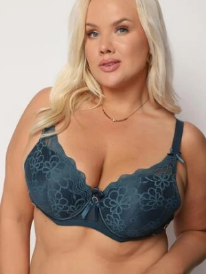 Ciemnozielony Biustonosz z Usztywnionymi Miseczkami i Koronką Tinarria