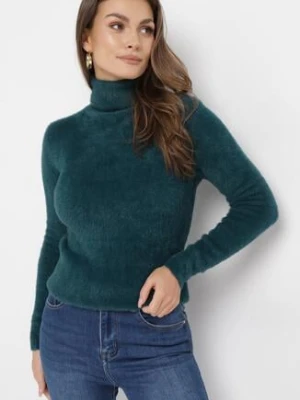 Ciemnozielony Elastyczny Golf z Puszystej Tkaniny z Wełną Doulcet j&x