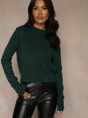 Ciemnozielony Klasyczny Sweter z Wełną i Bawełną Meviliana