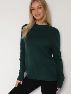 Ciemnozielony Klasyczny Sweter z Wełną Mailira