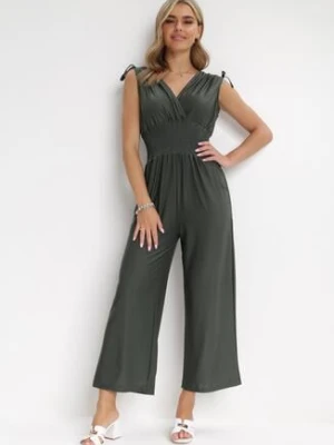 Ciemnozielony Kombinezon bez Rękawów z Szeroką Gumką w Pasie Sanyah j&x