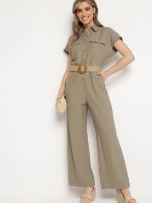 Ciemnozielony Kombinezon Utility z Paskiem Plecionym z Okrągłą Klamrą Vesalia