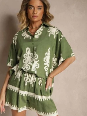 Ciemnozielony Komplet z Rustykalnym Wzorem z Szortami i Koszulą Tosnea cflo