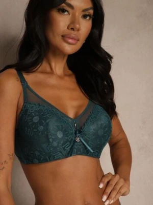 Ciemnozielony Koronkowy Biustonosz Ozdobiony Przezroczystą Wstawką Acalinai