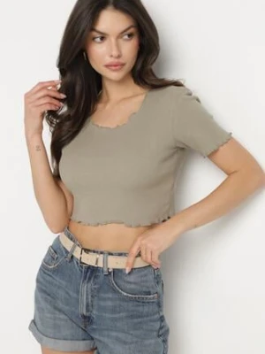 Zdjęcie produktu Ciemnozielony Prążkowany T-shirt z Bawełną Adlesa