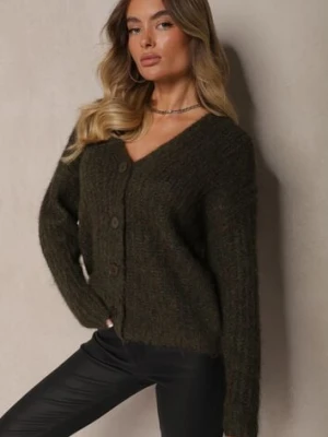 Ciemnozielony Rozpinany Kardigan z Wełną i Ściągaczami przy Rękawach Ciarella acajo