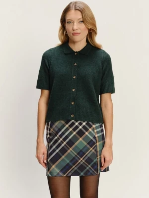 Ciemnozielony sweter z krótkim rękawem i kołnierzykiem Greenpoint