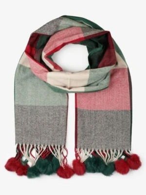 Ciemnozielony Szalik w Szeroką Kratę z Pomponami Voso