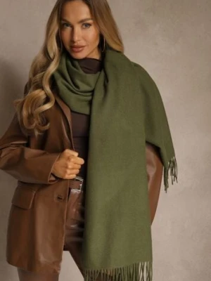 Ciemnozielony Szalik z Wiskozą Bawełną i Frędzlami Siathlin