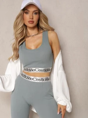 Ciemnozielony Top Sportowy Biustonosz Elastyczny Prążkowany z Ozdobną Gumą Waslema elsa.m by may