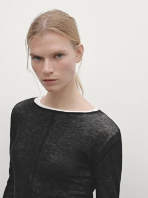 Cienki Dwuwarstwowy Sweter Ze 100% Wełny - Czarny - - Massimo Dutti - Kobieta