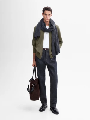 Cienki Dzianinowy Kardigan Ze 100% Bawełny - Khaki - - Massimo Dutti - Mężczyzna