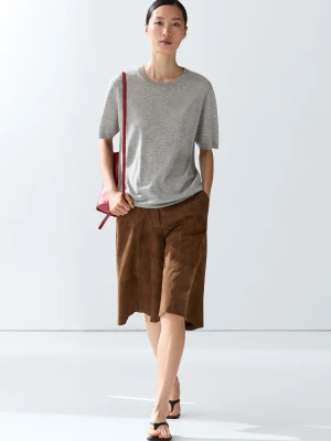 Cienki Dzianinowy Sweter Z Krótkim Rękawem - Szary Pop - - Massimo Dutti - Female