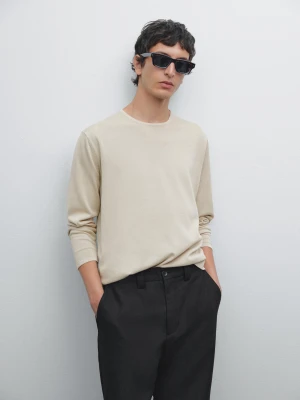 Cienki Dzianinowy Sweter Ze 100% Bawełny - Beżowy - - Massimo Dutti - Mężczyzna