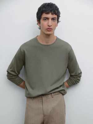 Cienki Dzianinowy Sweter Ze 100% Bawełny - Sprany Zielony - - Massimo Dutti - Mężczyzna