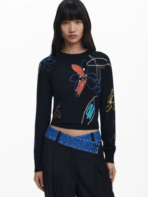 Cienki sweter w kwiatowe wzory Desigual