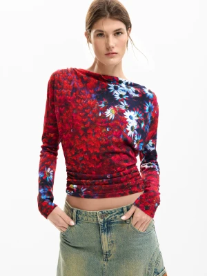 Zdjęcie produktu cienki sweter w stokrotki Desigual czerwony