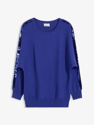 Cienki sweter z cekinami BonPrix niebieski